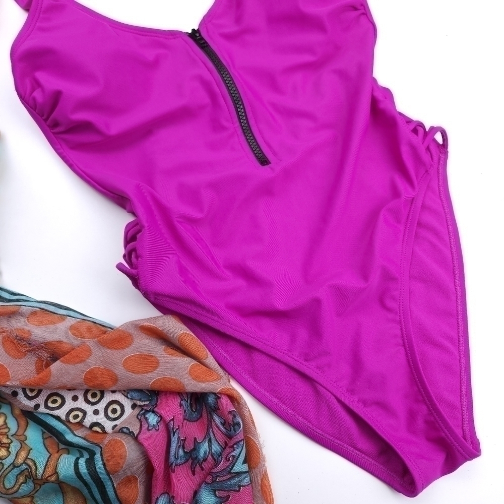 New Xhilaration Purple Pink One Piece Swimsuit Sz M - Picture 4 of 10